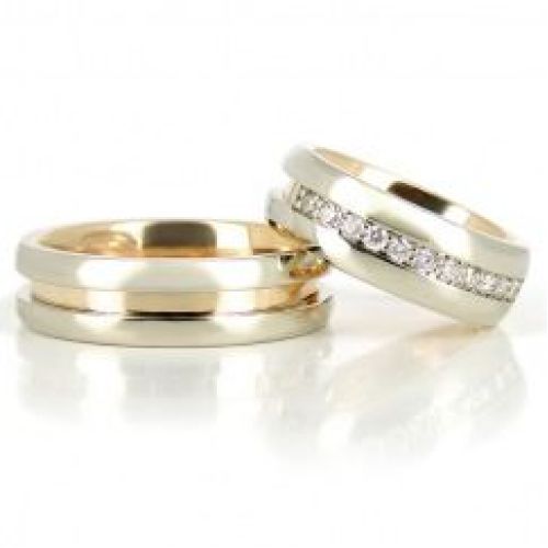 Наборные кольца из белого и красного золота «Катушки»