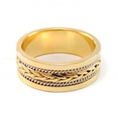 Обручальное кольцо из комбинированного золота с плетением