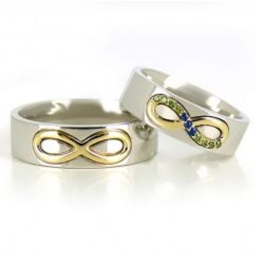 Обручальные кольца «Бесконечность» из белого и желтого золота