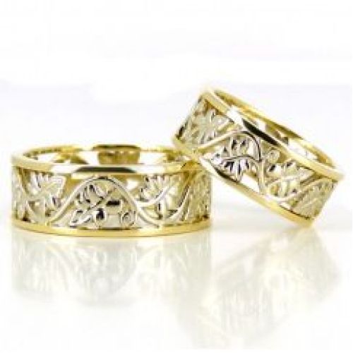 Обручальные кольца с листьями из комбинированного золота