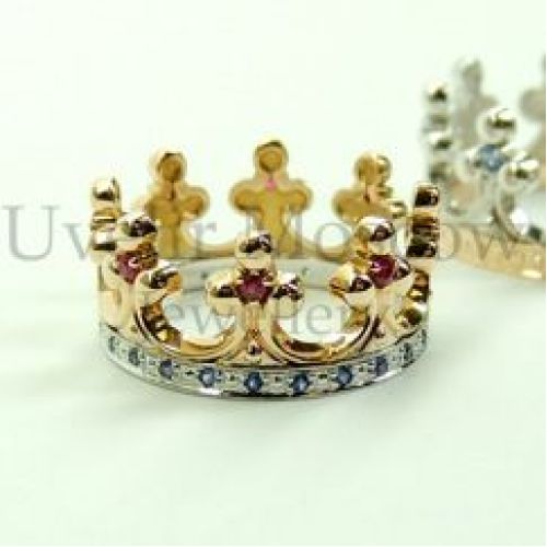 Парные обручальные кольца «Корона» из комбинированного золота