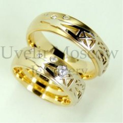 Парные обручальные кольца «la tour eiffel» из желтого золота с бриллиантами