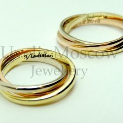 Парные обручальные кольца в стиле «Картье» из комбинированного золота