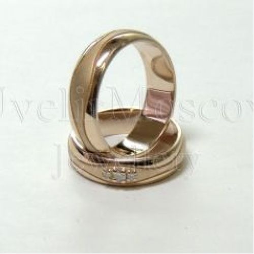 Парные обручальные кольца «Волна» из красного золота