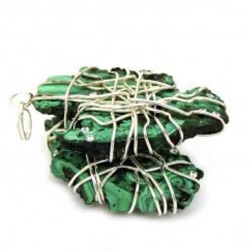 Парные серебряные подвески с малахитом и бриллиантами