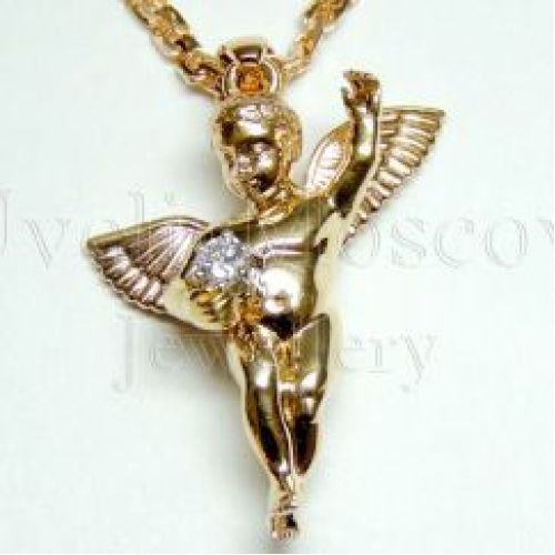 Подвеска «Ангел» из желтого золота с бриллиантом