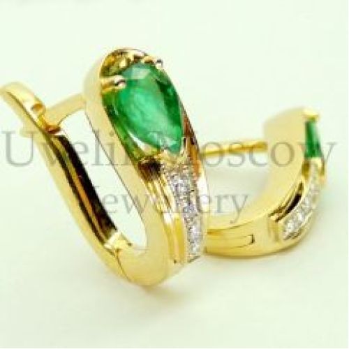 Серьги из желтого золота с изумрудами и бриллиантами