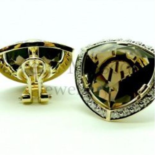 Серьги из желтого золота с раух-топазами и бриллиантами