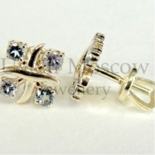 Серьги-пуссеты из желтого золота с аквамарином