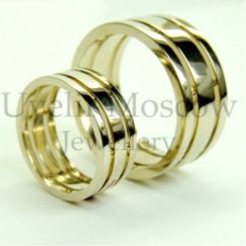 Широкие парные обручальные кольца из белого золота