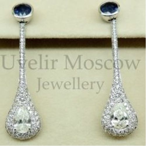 Золотые серьги с бриллиантами и сапфирами