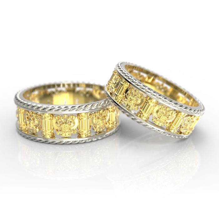 Обручальные парные кольца «Герб России» из белого золота