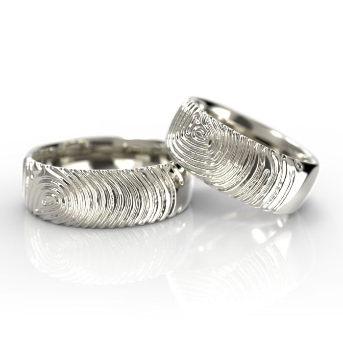 Обручальные кольца с узором в виде отпечатков пальцев из белого золота