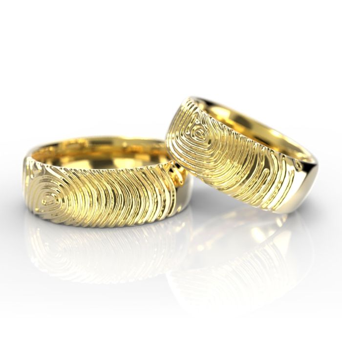 Обручальные кольца с узором в виде отпечатков пальцев из желтого золота
