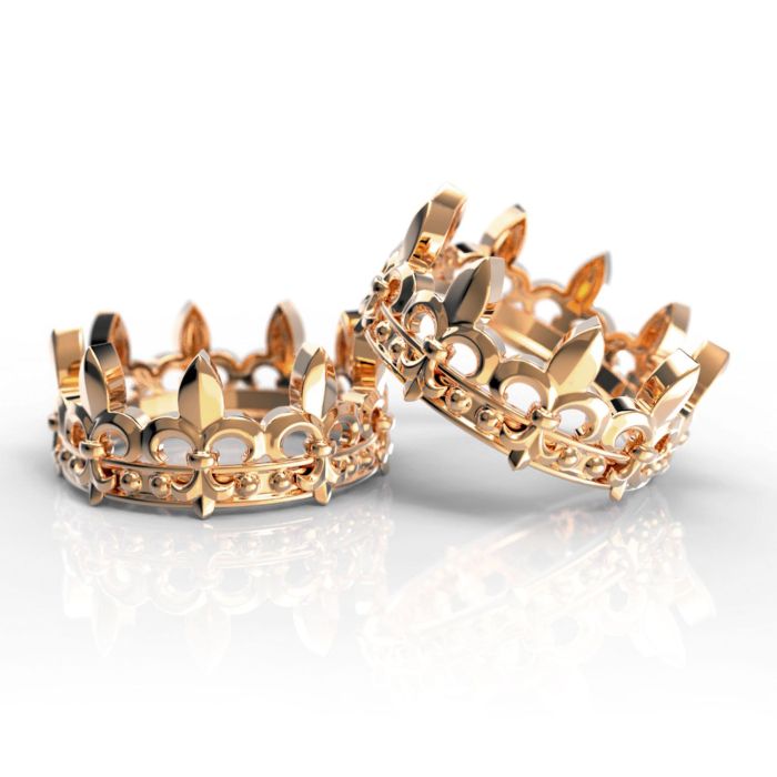 Обручальные кольца-короны парные из красного золота