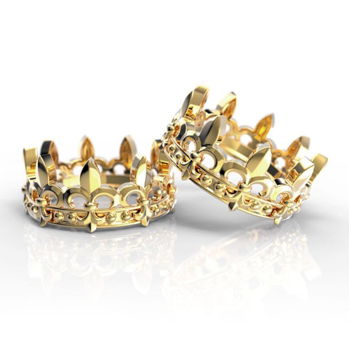 Обручальные кольца-короны парные из красного золота
