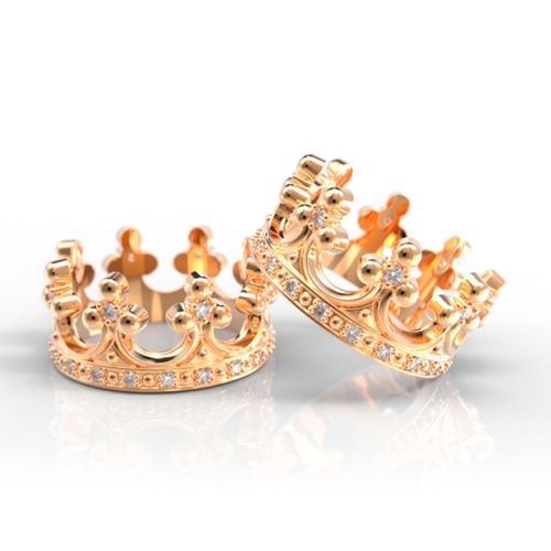Обручальные кольца в виде короны из красного золота с бриллиантами