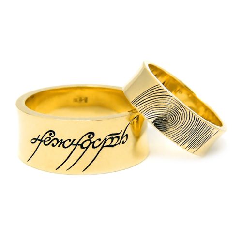 Обручальные кольца с отпечатками пальцев и гравировкой из желтого золота
