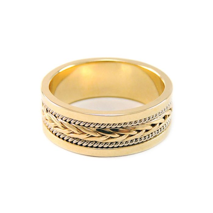Обручальное кольцо с плетением мужское из комбинированного золота