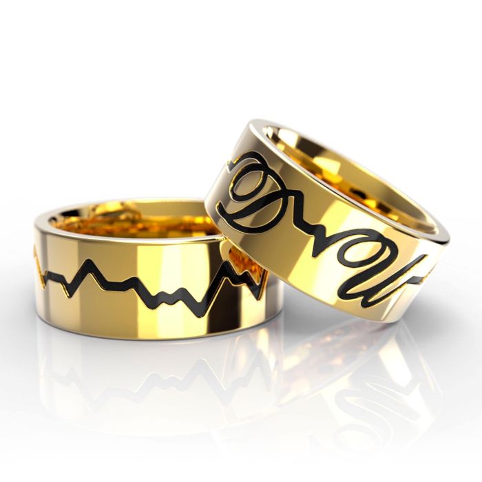 Обручальные парные кольца «Кардиограмма» из красного золота