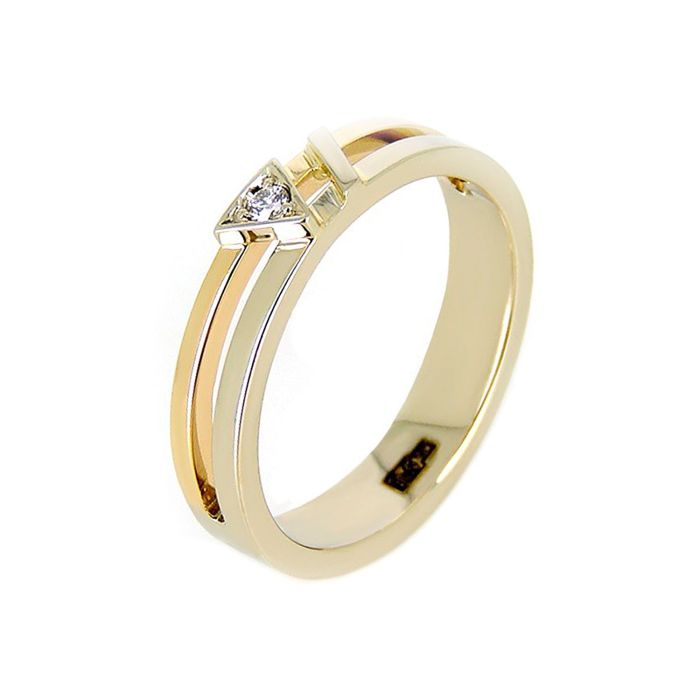 Обручальное кольцо из комбинированного золота с бриллиантом (треугольник)