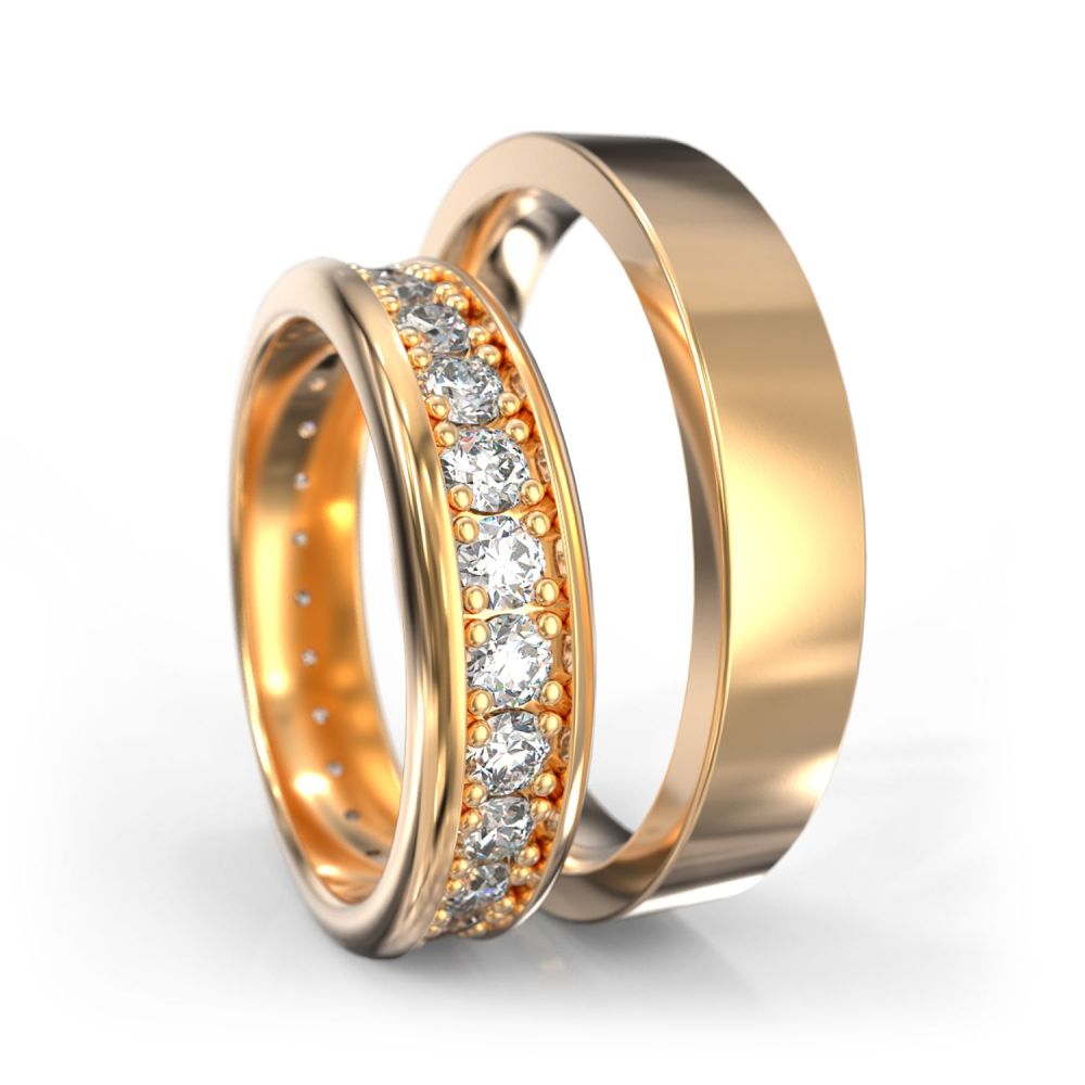 Необычные обручальные кольца из желтого золота 585 пробы с бриллиантами назаказ