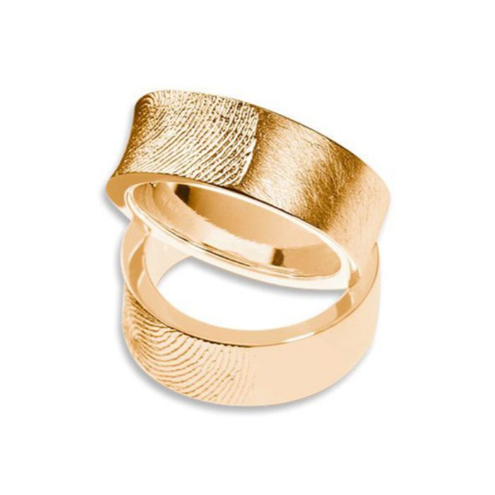 Обручальные кольца с отпечатками пальцев матовые из желтого золота 