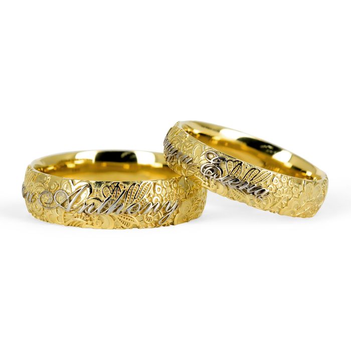 Обручальные кольца парные из белого и желтого золота на заказ