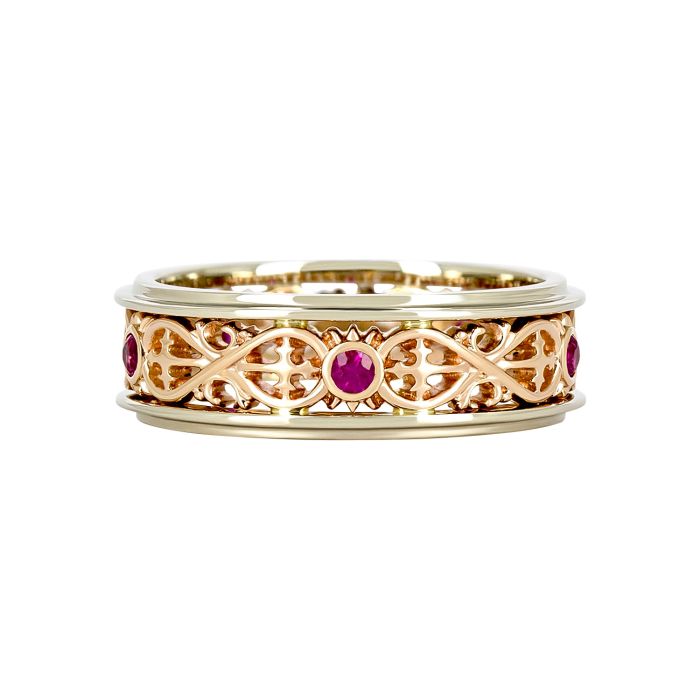 Золотое обручальное кольцо «Infinity» с рубинами