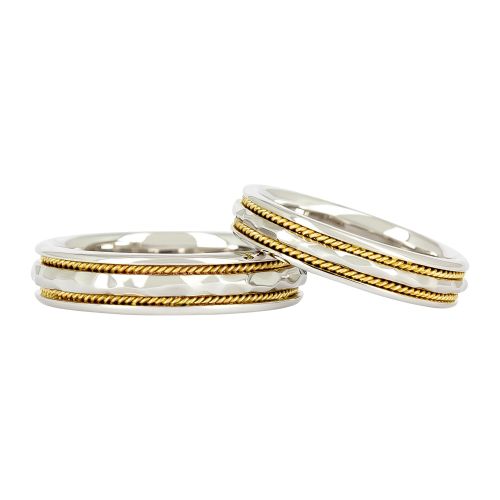 Обручальные кольца из комбинированного золота с филигранью