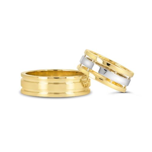 Гладкие обручальные кольца из комбинированного золота