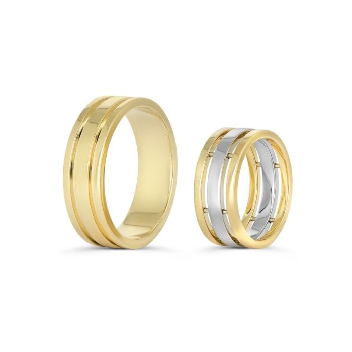 Широкие обручальные кольца из комбинированного золота