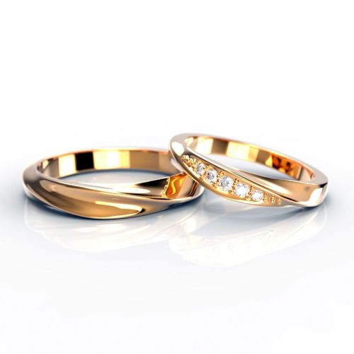 Тонкие парные обручальные кольца с бриллиантами из красного золота