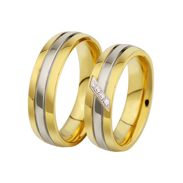 Обручальные кольца с бриллиантами из комбинированного золота