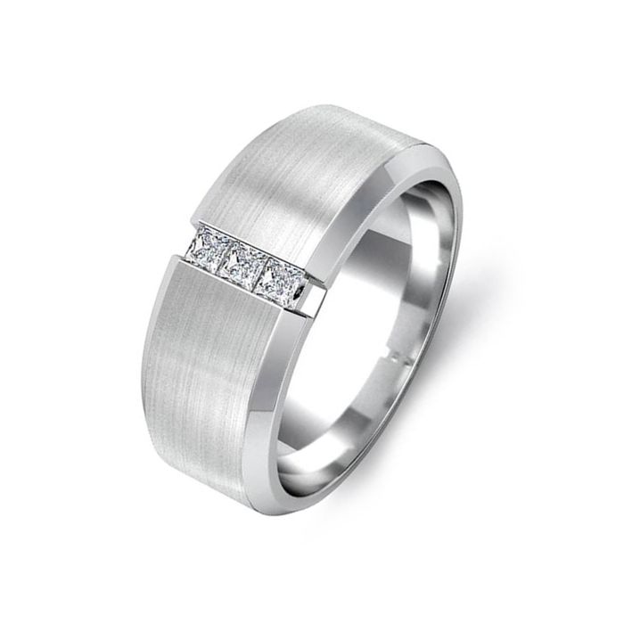 Стильное обручальное мужское кольцо из белого золота с бриллиантами