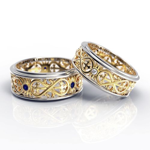 Обручальные кольца «Бесконечность» из комбинированного золота с бриллиантами