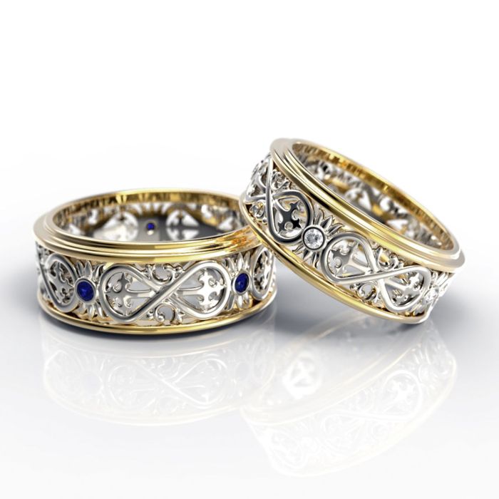Обручальные кольца «Бесконечность» из желтого золота с бриллиантами