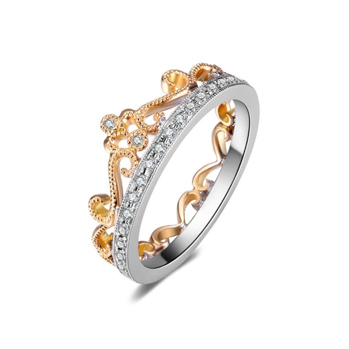 Обручальное кольцо в виде короны из комбинированного золота