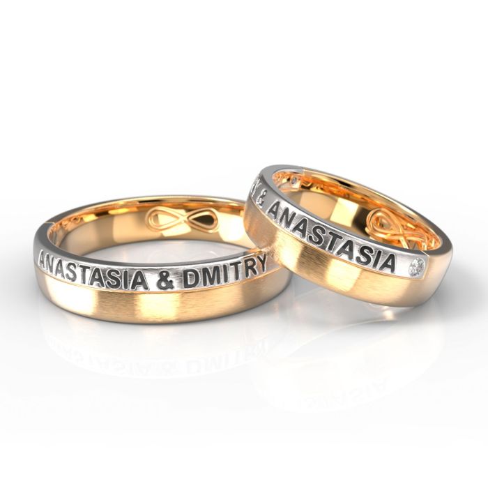Обручальные кольца из комбинированного золота с именами 