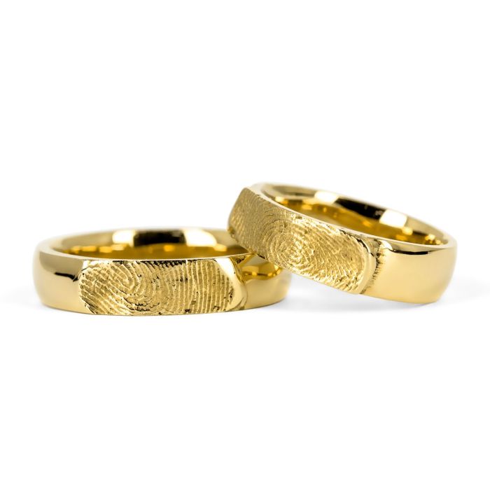 Эксклюзивные парные обручальные кольца из желтого золота с отпечатками пальцев 