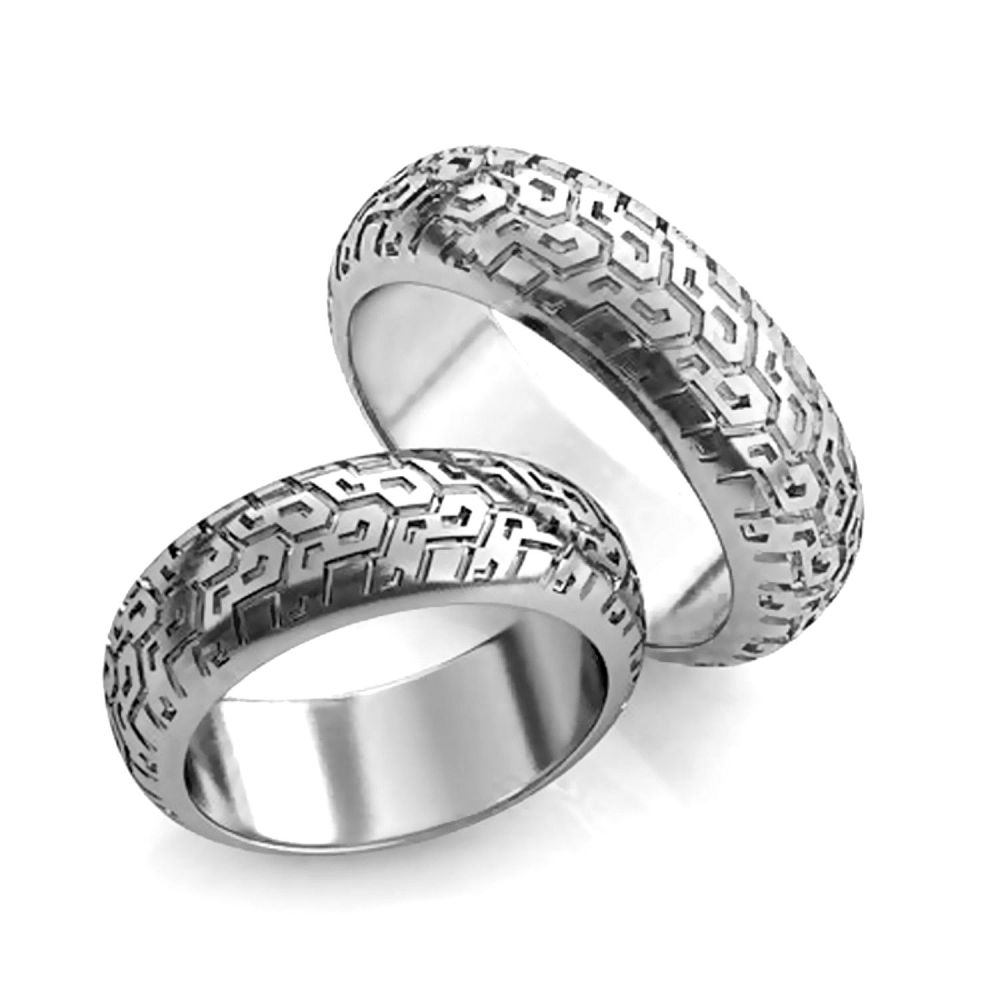 Серебряные обручальные кольца в виде покрышек автомобиля на заказ