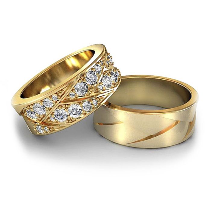 Обручальные кольца с рельефом "Косичка" и бриллиантами