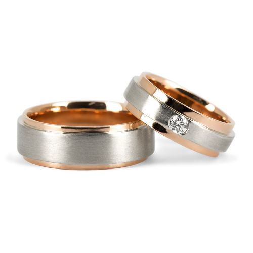 Комбинированные обручальные кольца с бриллиантом