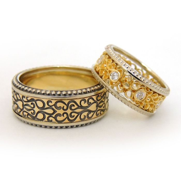 Эксклюзивные обручальные кольца с бриллиантами и узором
