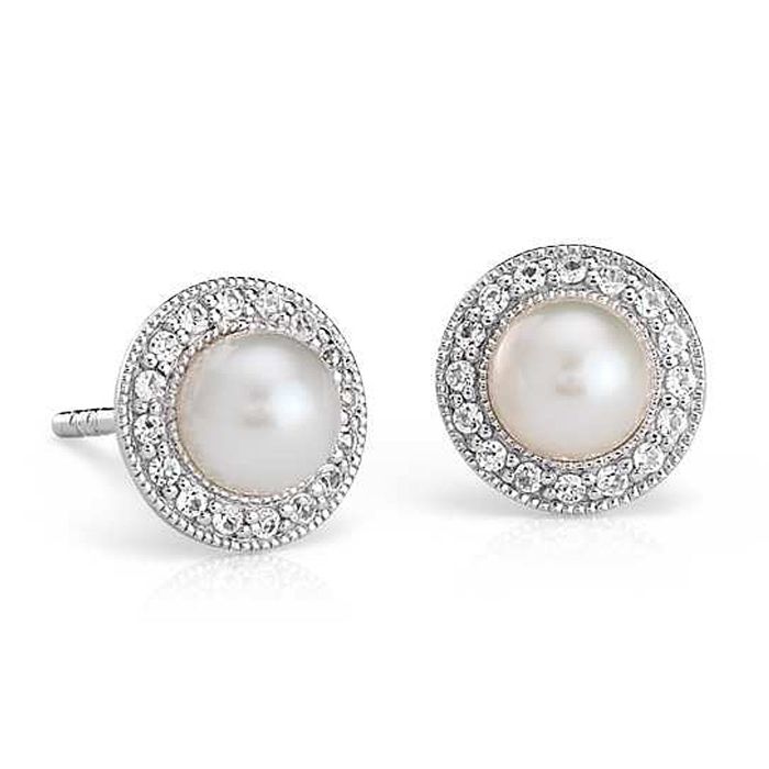 Круглые бриллиантовые серьги-гвоздики с жемчужиной S-37