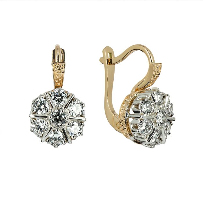 Серьги из желтого и белого золота с бриллиантами