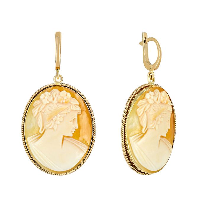 Винтажные серьги из желтого золота с камеями