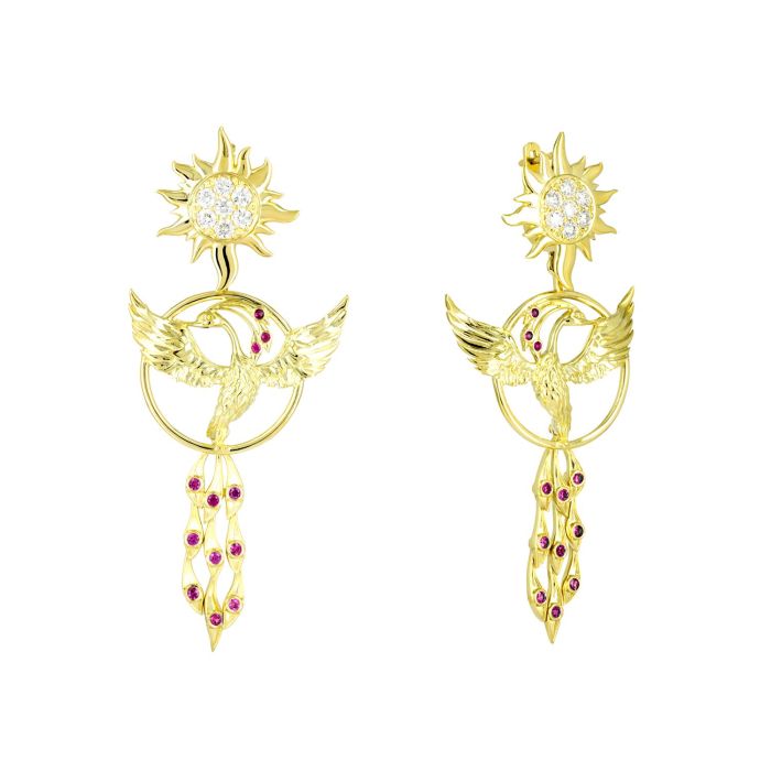 Оригинальные золотые серьги в виде фениксов