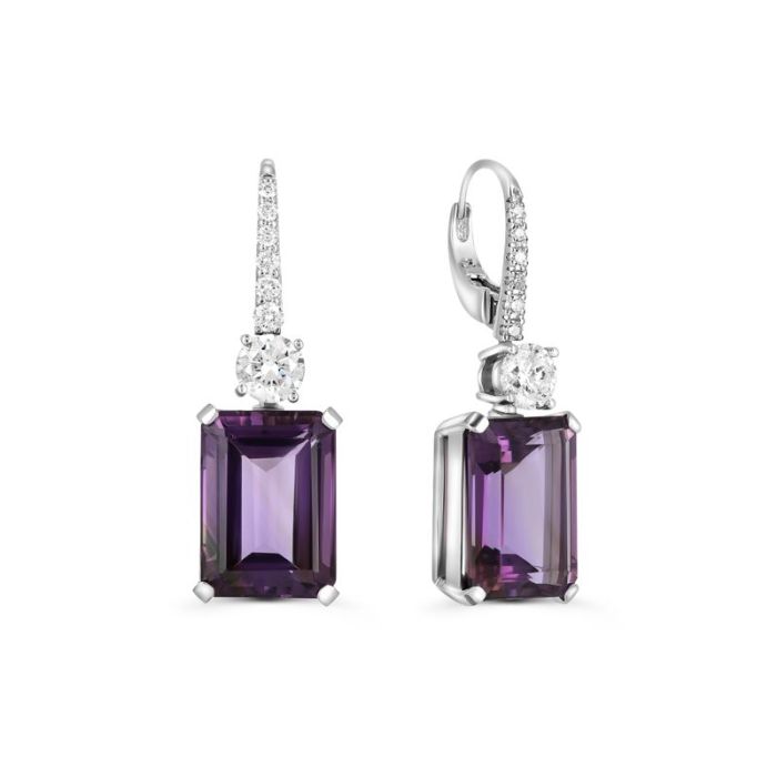 Серьги из белого золота с аметистом и бриллиантами