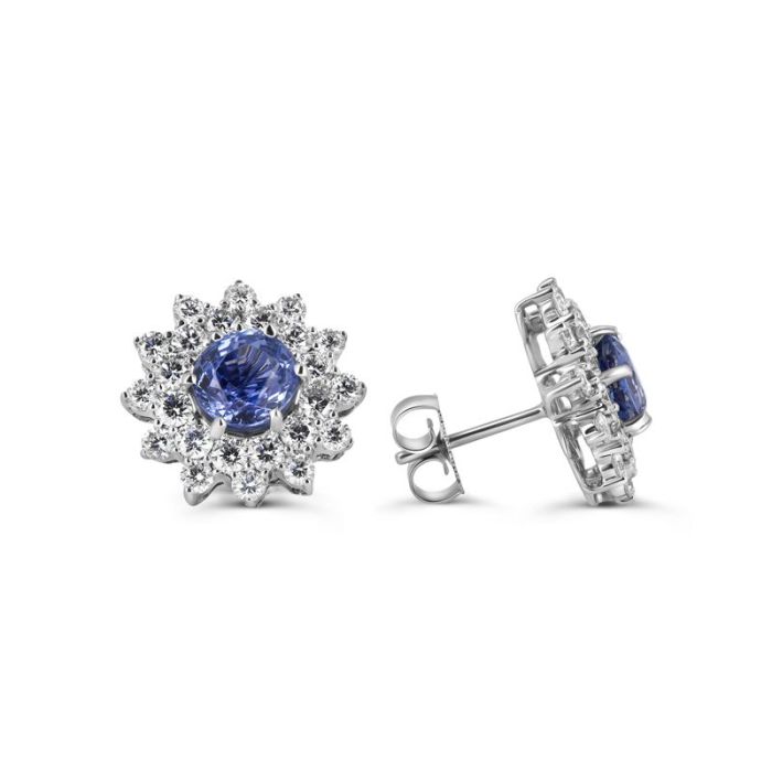 Серьги пусеты с сапфирами и бриллиантами